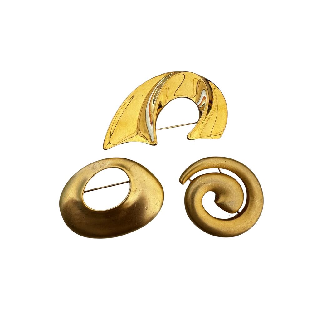 Three Vintage Gold Abstract Brooches Napier